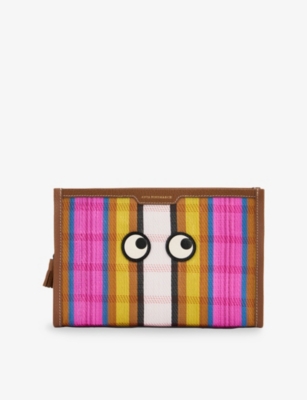 ANYA HINDMARCH: Striped Eyes Mesh and Leather Pouch
