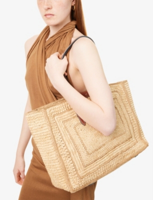 ANYA HINDMARCH: Bow-Embroidered Raffia Tote Bag