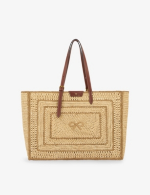 ANYA HINDMARCH: Bow-Embroidered Raffia Tote Bag