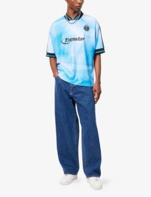 Trapstar Mens Blue White Hyperdrive Graphic-print Woven Top