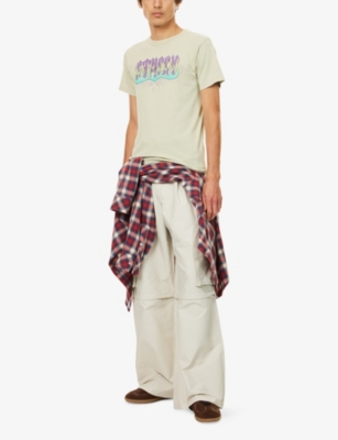 Thrifty Towel Mens Taupe Pre-loved Stüssy Thrased Graphic-print T-shirt