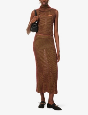 Vivienne Westwood Mens Gold Mary Ribbed Stretch-silk Blend Midi Skirt In Brown