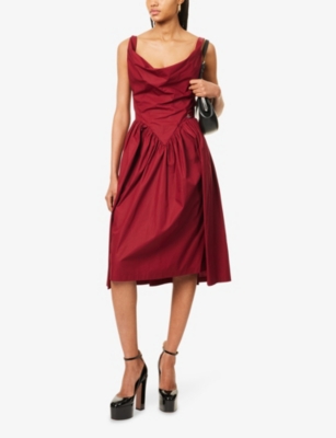 Vivienne Westwood Mens Carmine Sunday Draped Cotton-poplin Midi Dress In Red