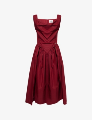 Vivienne Westwood Mens Carmine Sunday Draped Cotton-poplin Midi Dress In Red