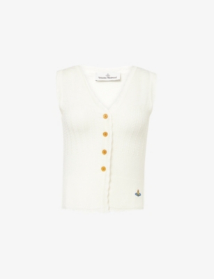 Shop Vivienne Westwood Mens Dusty White Maria Sleeveless Wool Cardigan