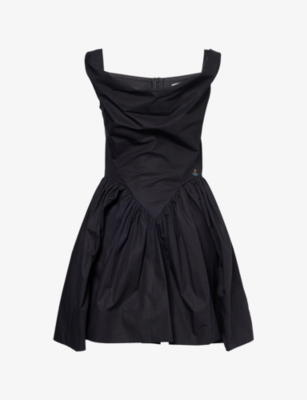 Vivienne Westwood Square Neckline Sleeveless Flared Skirt Mini Length Draped Detail In Black