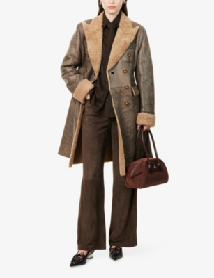 Vivienne Westwood Mens Brown Double-breasted Shearling Coat In Brown