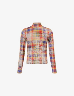 Vivienne Westwood Turtleneck Top Print Fluid Jersey Distressed-tartan Xl Women In Multi