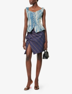 Vivienne Westwood Panther Gathered Striped Cotton-blend Twill Mini Skirt In Purple