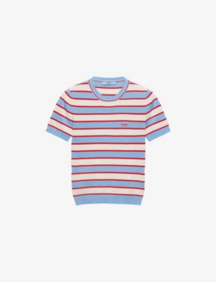 Prada Striped Short Sleeve Cotton Sweater