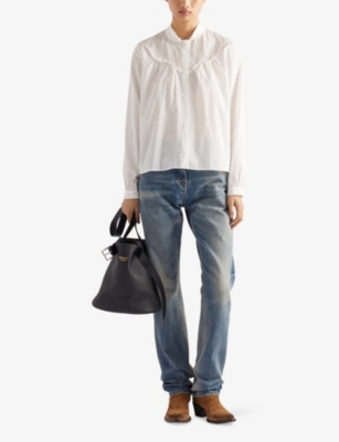 PRADA: Embroidered Lace-Trim Cotton Batiste Shirt