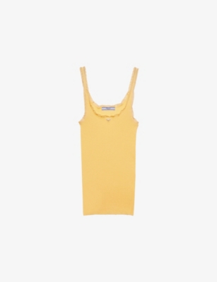 PRADA: Logo-Plaque Ribbed Cotton Tank Top