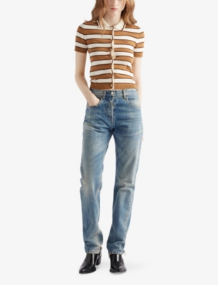 PRADA: Short-Sleeve Stripe Cotton Knitted Cardigan