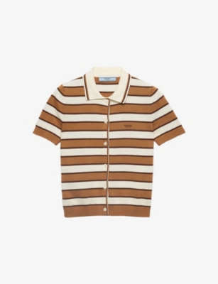 PRADA: Short-Sleeve Stripe Cotton Knitted Cardigan