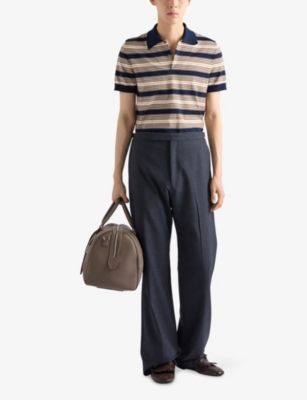 Prada Blue Striped Regular-fit Cotton Polo Shirt In Brown