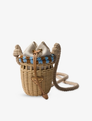 PRADA: Logo-Embellished Wicker Basket Bag