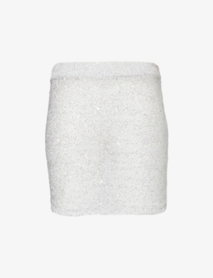 Alessandra Rich Tweed Mini Skirt With Sequins In White-silver