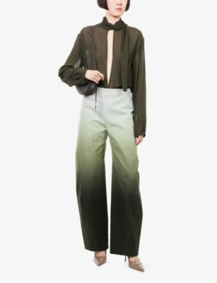 Alaïa Womens Vert De Gris Twisted Gradient Wide-leg Cotton Trousers In Gray