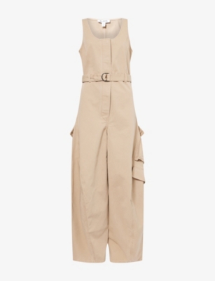 Alaïa Womens Beige Cargo Curved-leg Denim Jumpsuit In Sand
