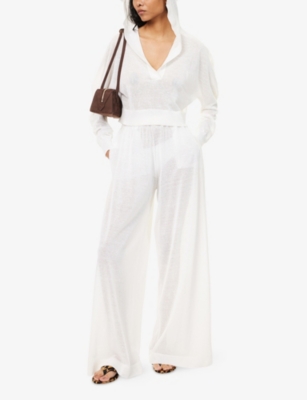 Alaïa Womens Blanc Cropped Hooded Linen-and-silk Knit Top In White
