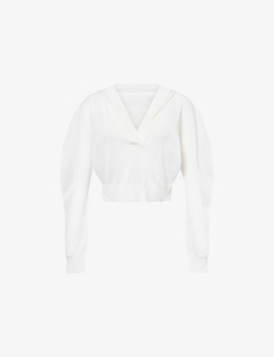 Alaïa Womens Blanc Cropped Hooded Linen-and-silk Knit Top In White