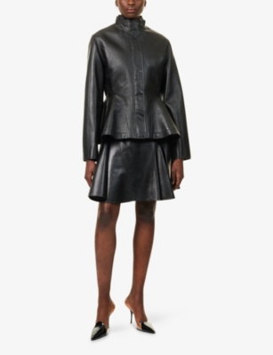 Alaïa Womens Noir Alaia Peplum Band-collar Leather Jacket In Black