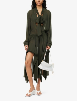 Alaïa Ruffled Georgette Pants In Green