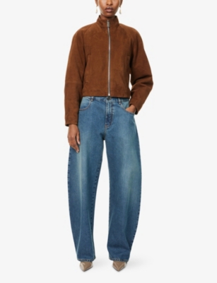 ALAIA: Round Curved-Sleeve Suede Jacket