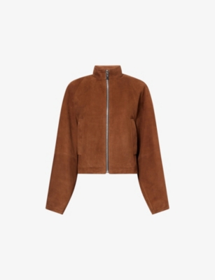 Alaïa Womens Noisette Round Curved-sleeve Suede Jacket In Brown
