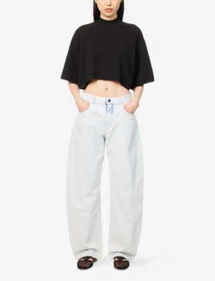 ALAIA: High-Rise Wide-Leg Denim-Blend Jeans