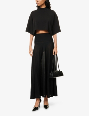 ALAIA: Semi-Sheer High-Rise Wool-Knit Midi Skirt