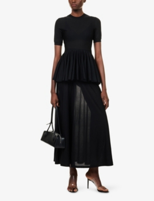 Alaïa Womens Noir Alaia Short-sleeve Peplum Wool Top In Black