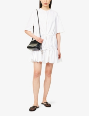Alaïa Womens Ruffled Short-sleeves Cotton Mini Dress Blanc