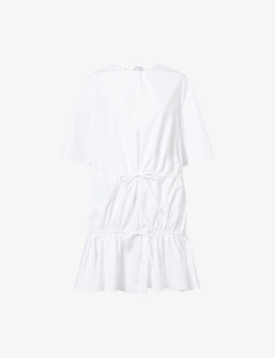 Alaïa Womens Ruffled Short-sleeves Cotton Mini Dress Blanc