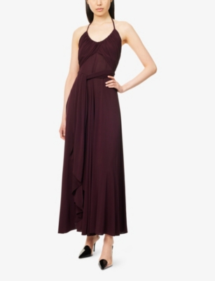 Alaïa Long Burgundy Draped Jersey Dress In Burgundy