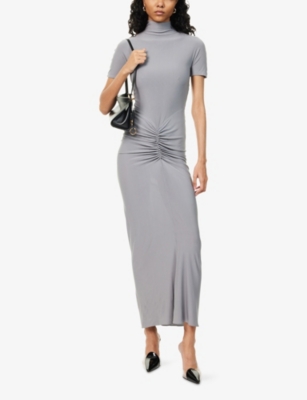 ALAIA: Draped High-Neck Stretch-Woven Maxi Dress
