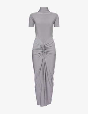 ALAIA: Draped High-Neck Stretch-Woven Maxi Dress