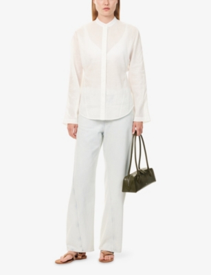 Alaïa Womens Blanc Curved Mock-neck Cotton And Linen-blend Shirt In White