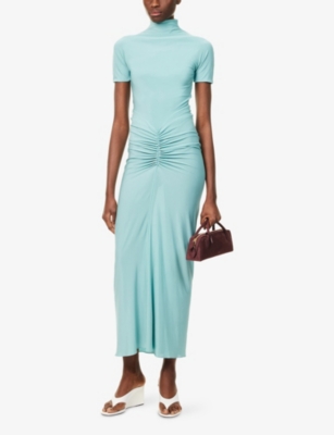 ALAIA: Draped High-Neck Stretch-Woven Maxi Dress