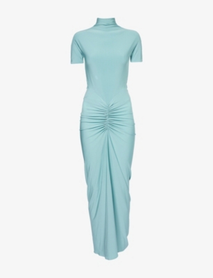 ALAIA: Draped High-Neck Stretch-Woven Maxi Dress