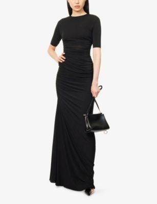 Alaïa Womens Alaia Ruched Round-neck Stretch-woven Top In Black