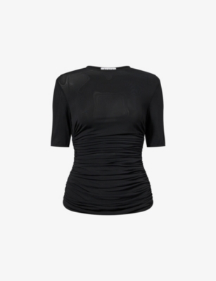 Alaïa Womens Alaia Ruched Round-neck Stretch-woven Top In Black