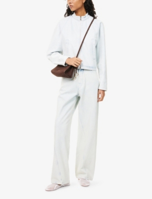 ALAIA: Round Faded-Wash Denim Jacket