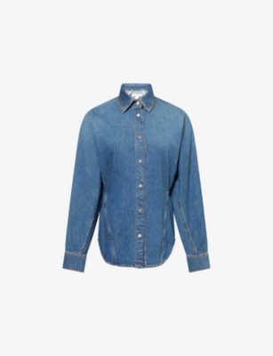 Alaïa Womens Bleu Mineral Pointed-collar Curved Denim Shirt In Blue