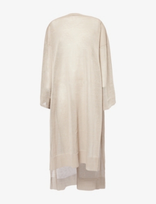 Alaïa Womens Beige Clair Relaxed-fit Boat-neck Linen-and-silk Midi Kaftan Dress In Sand