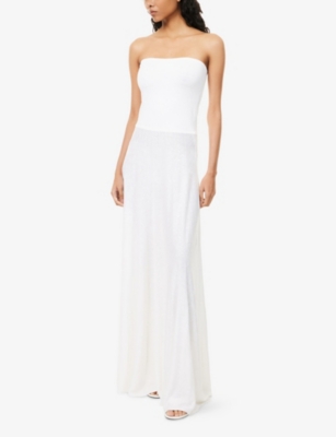 Alaïa Womens Blanc Strapless Semi-sheer Linen-blend Midi Dress In White