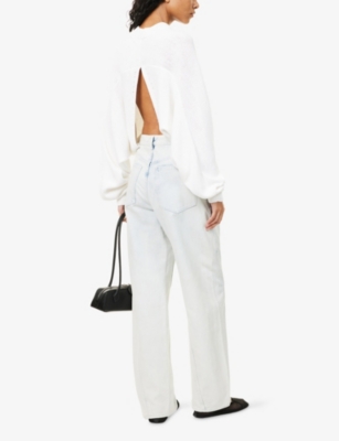 Alaïa Womens Blanc Naturel Cropped Batwing-sleeve Linen-and-cotton Jumper In White