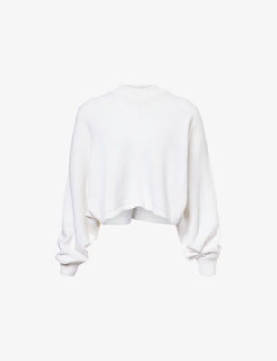 Alaïa Womens Blanc Naturel Cropped Batwing-sleeve Linen-and-cotton Jumper In White