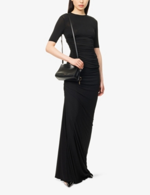 ALAIA: Ruched High-Waist Stretch-Woven Maxi Skirt