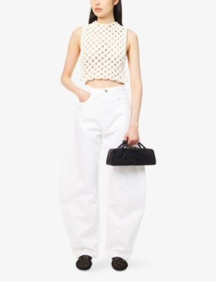 Alaïa Womens Blanc High-rise Wide-leg Denim Jeans In White